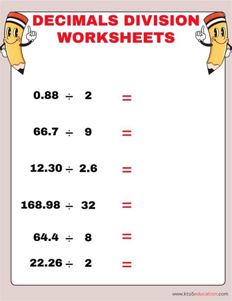Division With Decimal Worksheets Fifth Grade Free