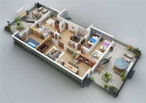 Modern 4 Bedroom House Floor Plans 3d Home Design Ideas