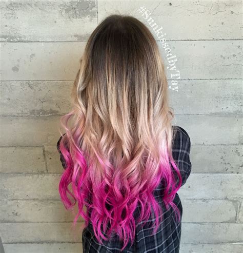 Color Melt Blonde With Pink Tips Dip Dye Hair Dipped Hair Pink Hair Tips