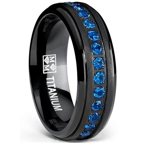 Oliveti Mens Black Titanium Wedding Band Eternity Ring Blue Cubic Zirconia 7mm 14cd1560 1bb3 46d1 A25b E1a276e63b2b 