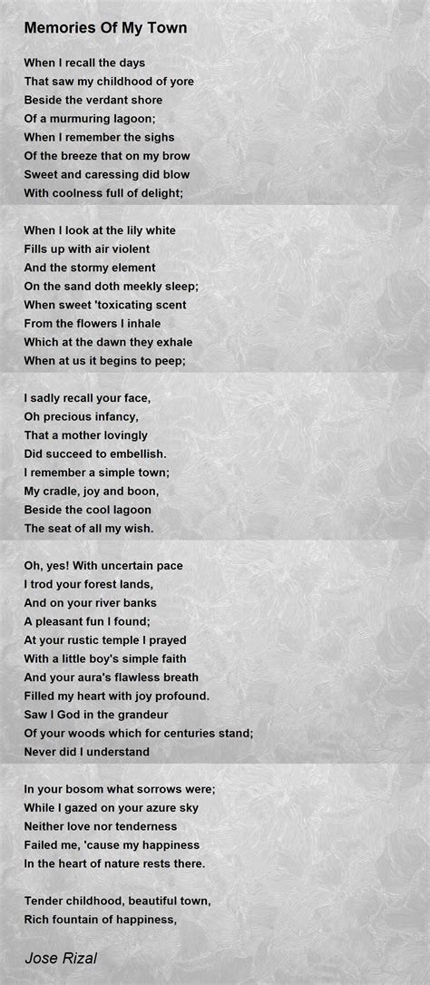 Memories Of My Town Poem By Jose Rizal Poem Hunter