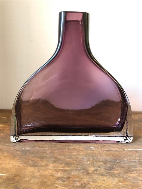 Scandinavian Cased Glass Vase In Purple Modernist Designed By Pukeberg Sweden Vintage