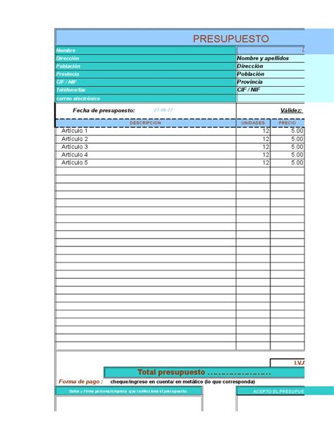 Presupuesto Personal Plantilla En Excel Descarga Gratis Riset