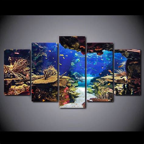 Underwater Sea Fish Coral Reefs Ocean 5 Panel Canvas Art Wall Decor