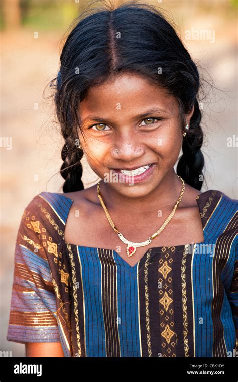 Happy Young Rural Indian Village Girl In Afternoon Sunlight Andhra