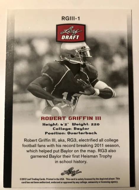 Lot De 3 Robert Griffin Iii 2012 Leaf Draft Red Rookies Rgiii 1 2 And 3 Baylor Eur 218