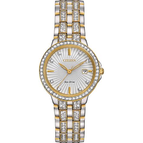 ladies silhouette crystal eco drive watch two tone ss bracelet swarvoski crystal accents