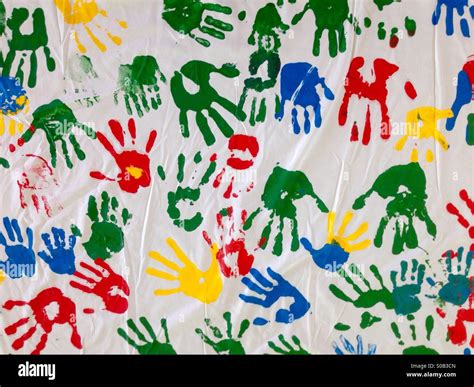 Kids Hand Prints With Paint Stock Photo Alamy