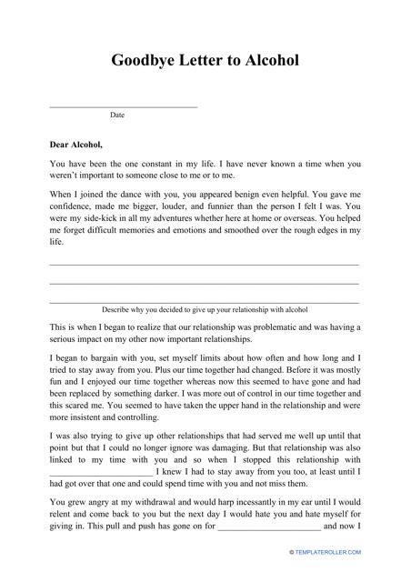 Goodbye Letter To Alcohol Template Download Printable Pdf Templateroller