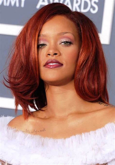 Rihanna Medium Cherry Red Hairstyle