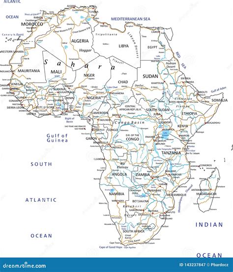 Hohe Ausführliche Afrika Straßenkarte Mit Der Kennzeichnung Vektor