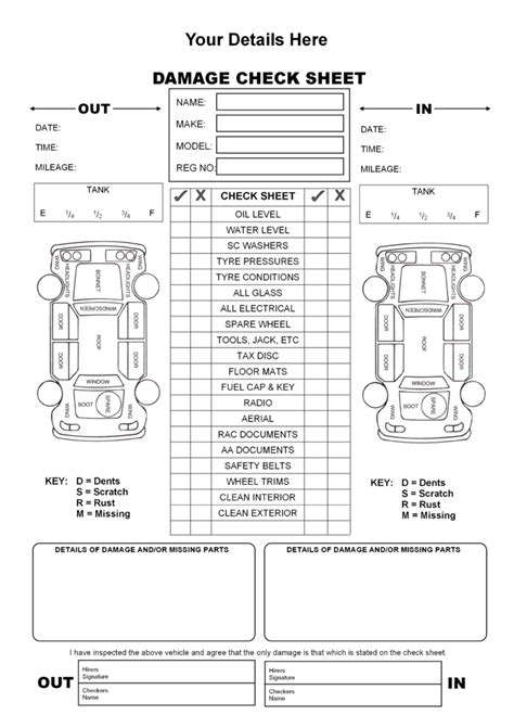 Diagram Of Cars Check In Sheet