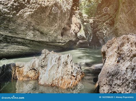 Adygea Hadzhokh Gorge Narrow Rocky Canyon And River Stock Photo