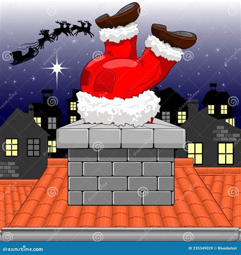 Funny Christmas Santa Claus Stuck In The Chimney On Quiet Christmas