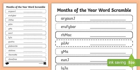 Months Of The Year Word Scramble Activity Teacher Made