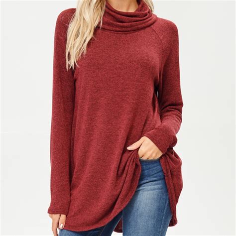 Cowl Neck Long Sleeve Sweater Burgundy Mk Boutique