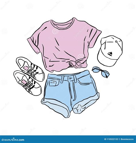 Actual Vector Drawing Summer Look Street Wear Set T Shirt Jeans