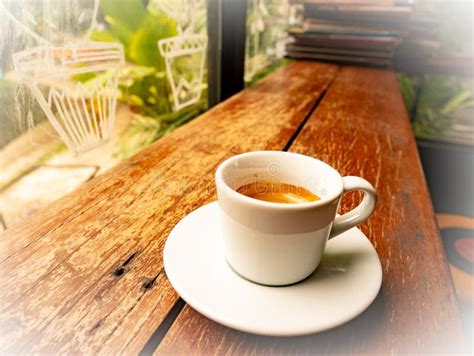 Espresso Coffee Cup Of Coffee On Wood Table Traditional Heat Stock