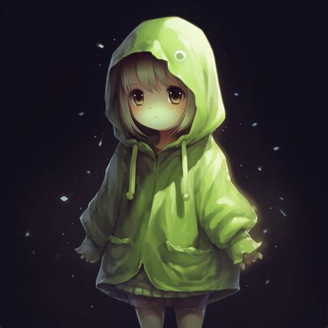 Premium Photo Anime Girl In A Green Raincoat Standing In The Rain