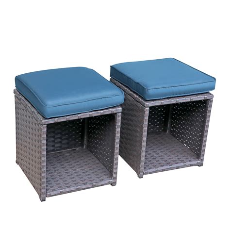 Joivi 2 Pieces Outdoor Patio Ottoman All Weather Rattan Wicker