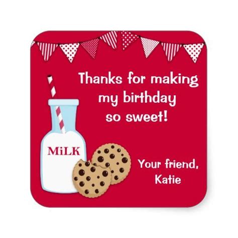 Milk And Cookie Party Thank You Sticker Birthday Theme Cookie Party