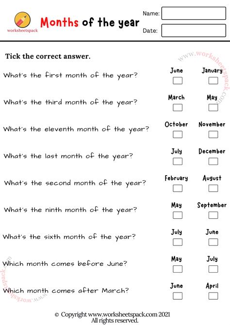 Months Of The Year Worksheets Checkbox Quiz Interactive Worksheet Edform