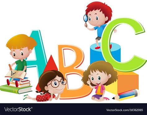 Kids And English Alphabets Royalty Free Vector Image