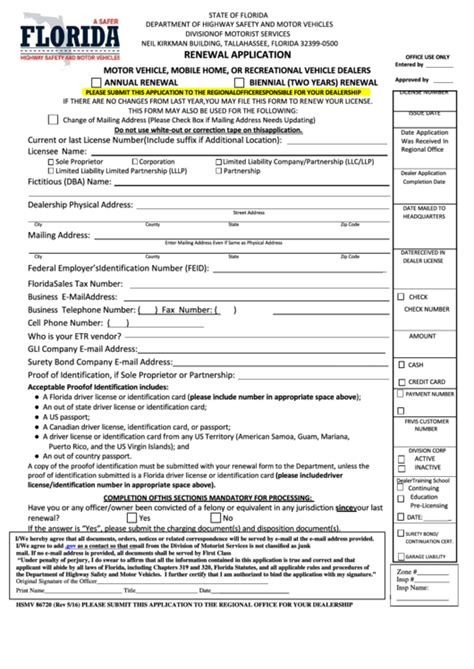 Fillable Renewal Application Motor Vehicle Mobile Home Or
