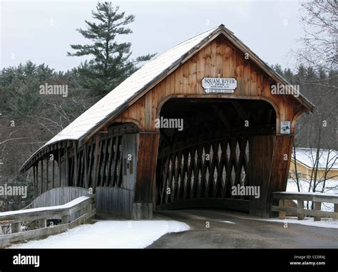 Squam River Covered Bridge In Ashland New Hampshire On A Snowy Day