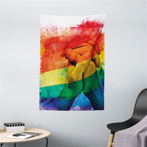 Pride Tapestry Hands Of Young Men Put Together On Abstract Lgbt Parade
