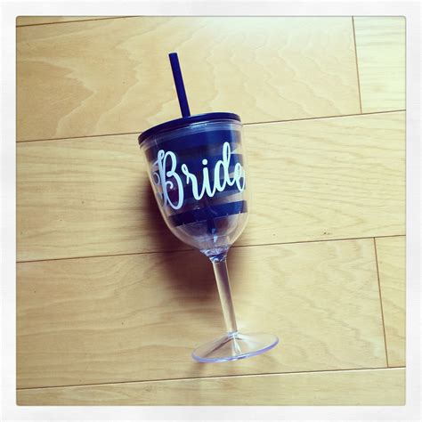 Personalized Acrylic Wine Glass With Lid And Straw Navy Stripe
