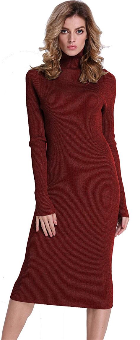 Prettyguide Women Slim Fit Ribbed Turtleneck Long Sleeve Maxi Knit