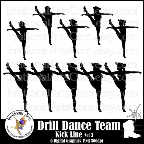 Drill Dance Team Kick Line Silhouettes Set 3 With 6 Png Digital