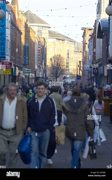 Busy Crowd Out Christmas Shopping In Pedestrian Area Of Ann Street