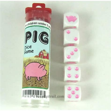 Pig Dice Game White Opaque With Pink Six Sided 16mm 58in Koplow