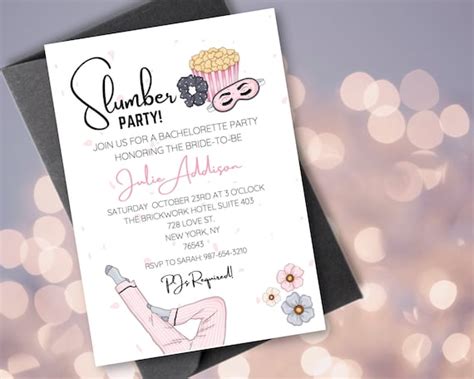 Editable Bachelorette Party Invitation Slumber Party Etsy