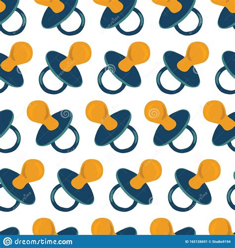Blue Baby Pacifier Seamless Vector Pattern Repeating Background Flat