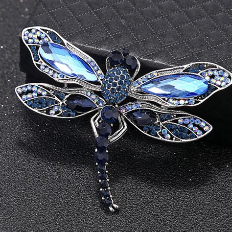Blue Crystal Vintage Dragonfly Brooch Lady Etsy