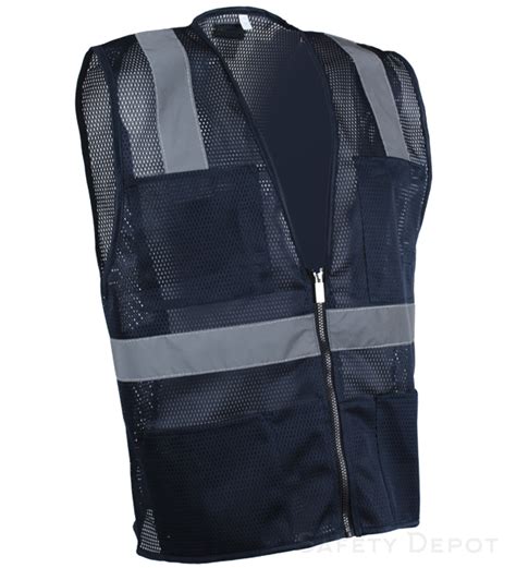 The vest is size medium. Navy Blue Hi visible mesh safety vest