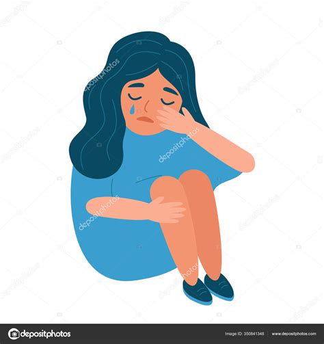 Young Woman Sitting And Crying Girl Suffering From Depression Despair