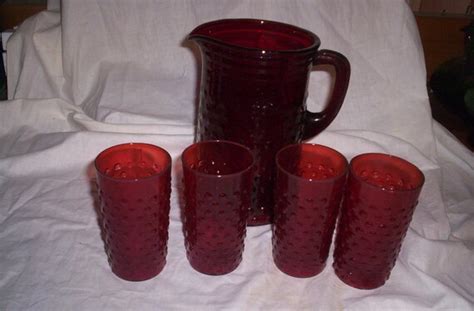 Vintage Ruby Red Glass Hobnail Pitchers 5 By Robinsvintage On Etsy