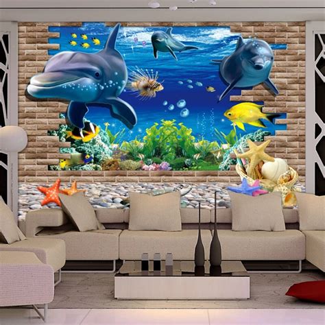 Beibehang Custom Wallpaper Murals 3d Underwater World Dolphin Tv