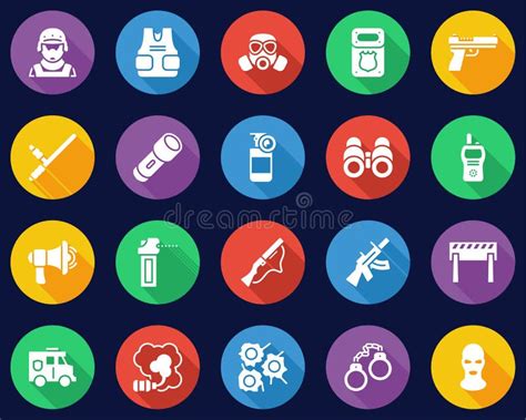 Swat Team Icons Flat Design Circle Set Big Stock Vector Illustration