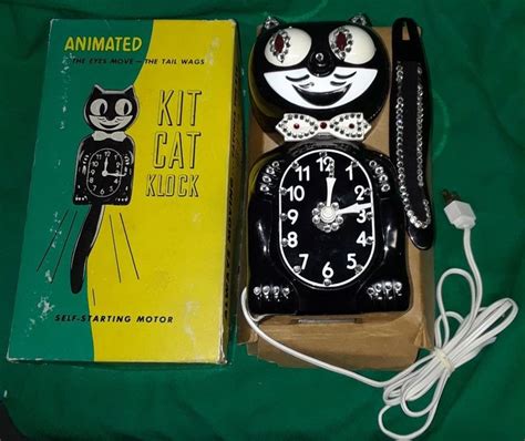 Vintage 60s Black Electric Kit Cat Klock Kat Clock Original Box