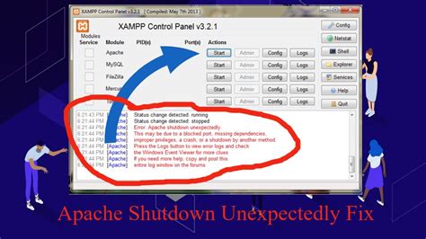 How To Fix Xampp Apache Shutdown Unexpectedly Xampp Apache Not Starting YouTube