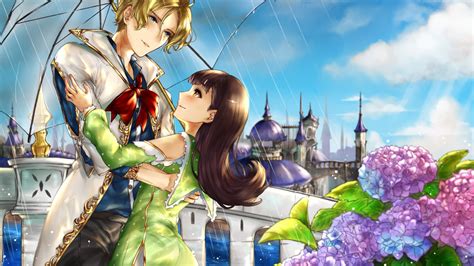 Desktop Wallpaper Cute Anime Couple Rain Umbrella Hd