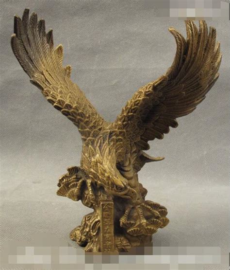 S7352 8 Folk Chinese Fengshui Bronze Fly Roc Eagle Hawk Bird King Home Adom Statue D0318statue