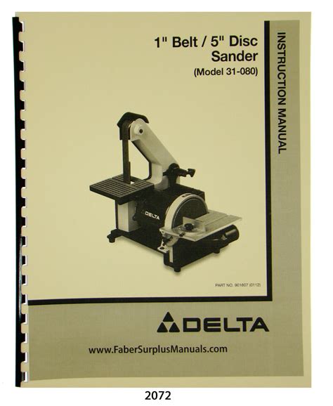 Delta 1" Belt 5" Disc Sander 31-080 Instruction & Parts List Manual