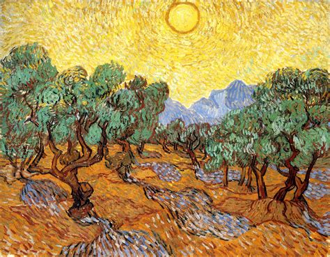 Olive Trees With Yellow Sky And Sun Vincent Van Gogh