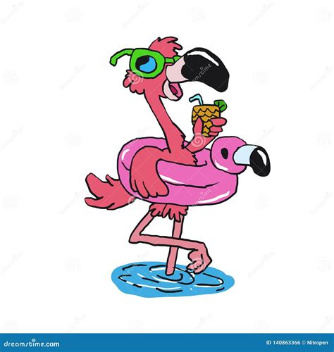 Summer Flamingo With Sunglasses Stock Vector Illustration Of Cheerful